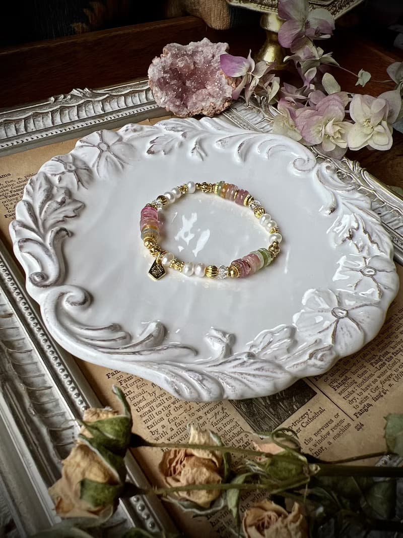 -皇室茶會-天然水晶手鏈/黃銅手鍊