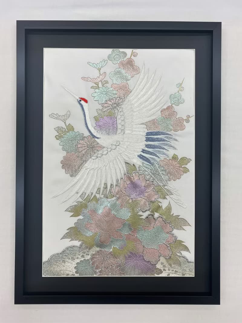 きものアート51  鶴　着物　和モダンインテリア　縁起物　長寿祝い　 made in japan