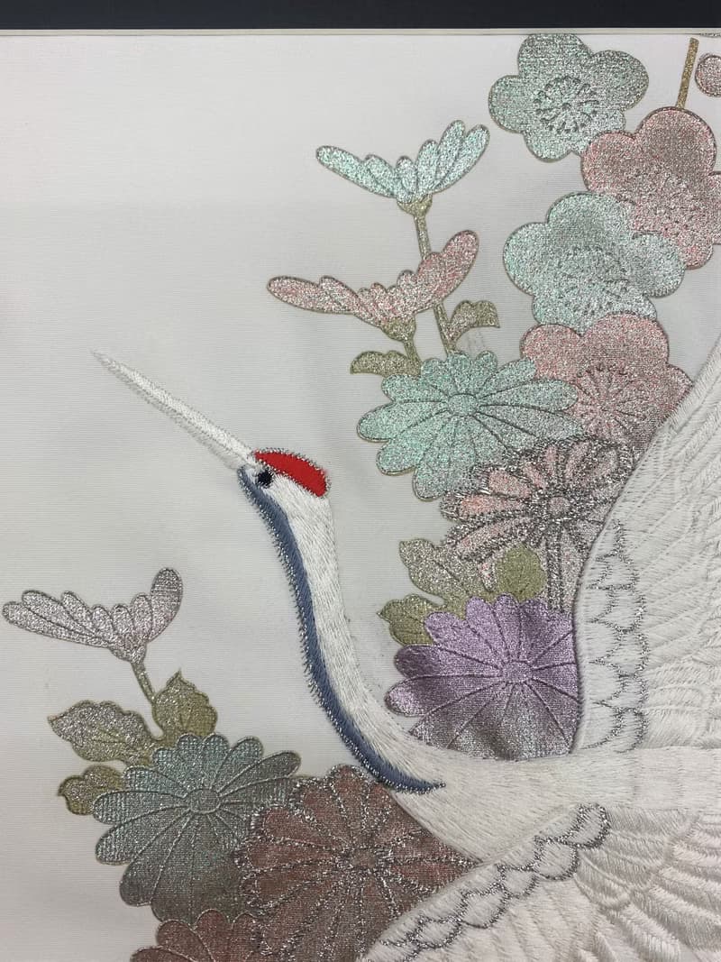 きものアート51  鶴　着物　和モダンインテリア　縁起物　長寿祝い　 made in japan