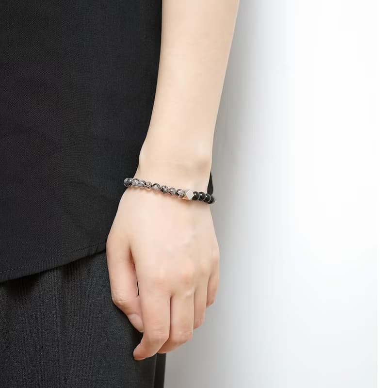 BLACK天然黑發晶手鏈 VISHI未時s925純銀八棱男女情侶潮串珠自制