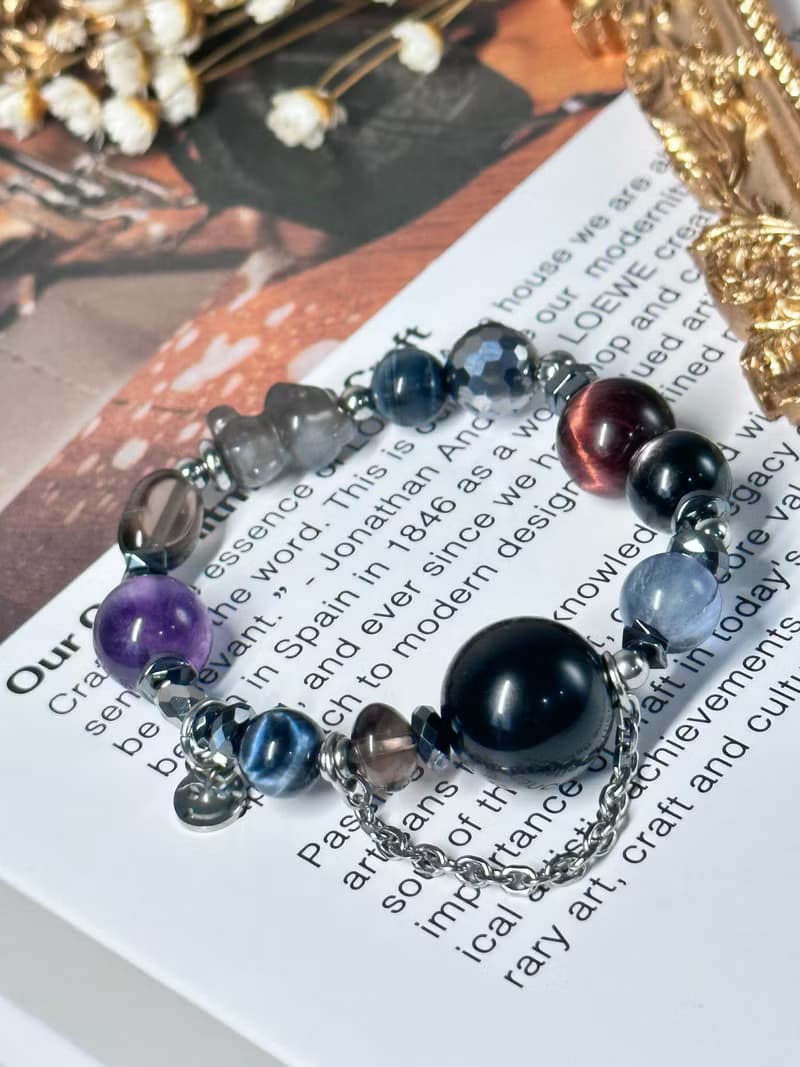 彩虹光影水晶設計手鍊 - 太陽骨幹熊熊、彩曜石、金運石