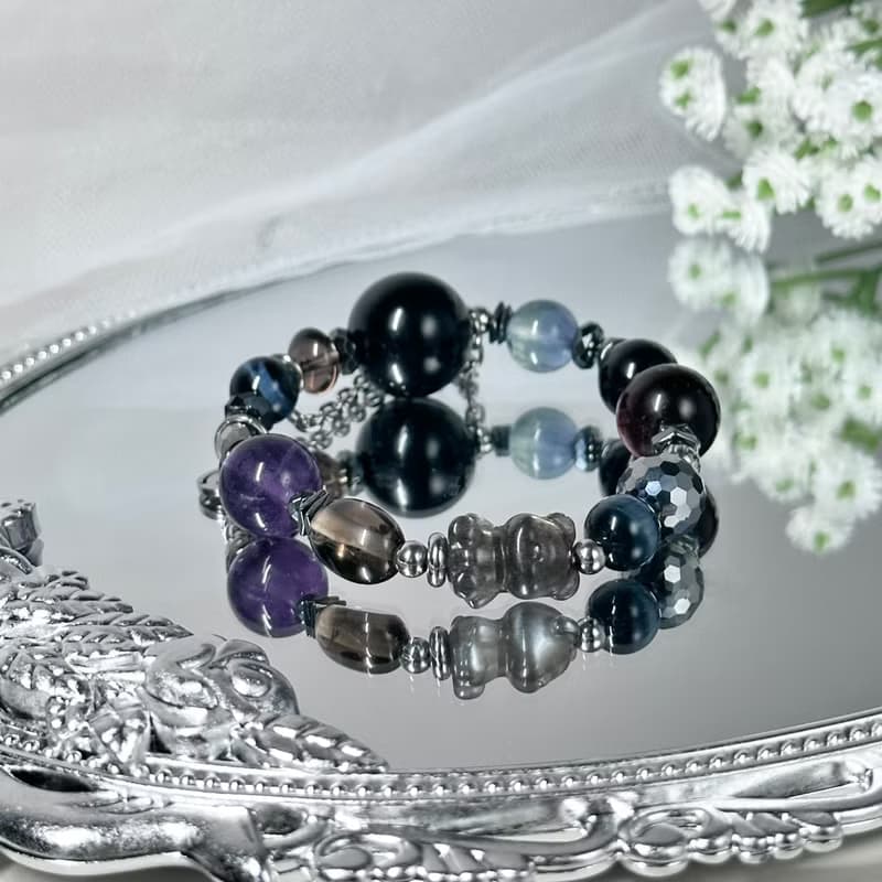 彩虹光影水晶設計手鍊 - 太陽骨幹熊熊、彩曜石、金運石