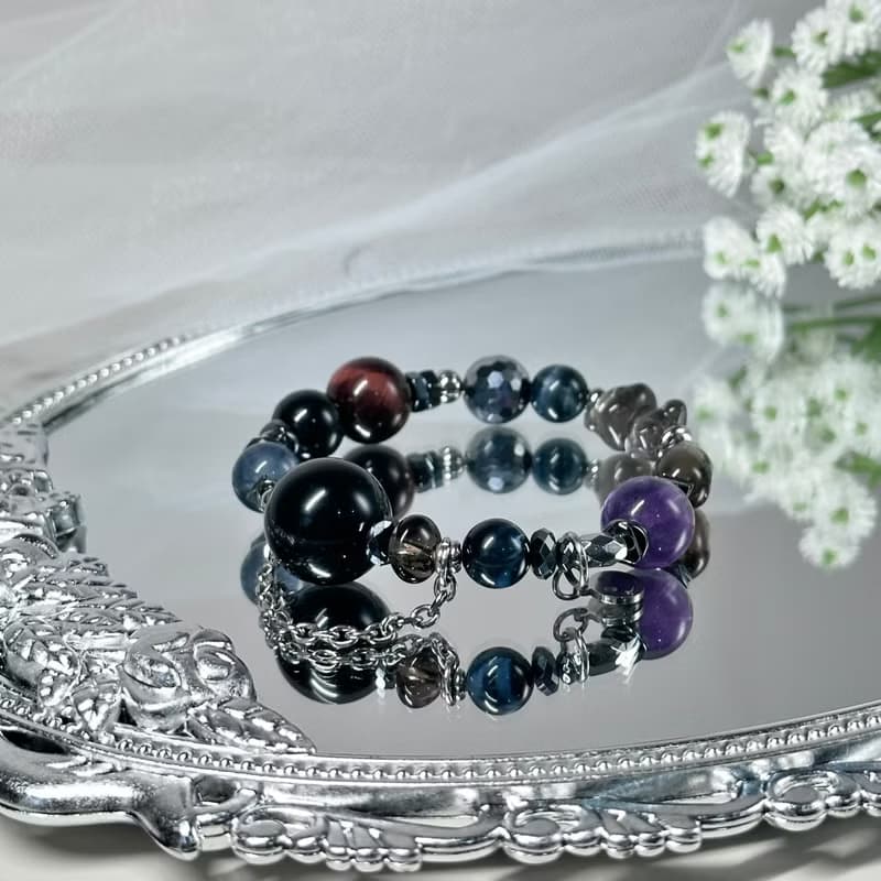 彩虹光影水晶設計手鍊 - 太陽骨幹熊熊、彩曜石、金運石