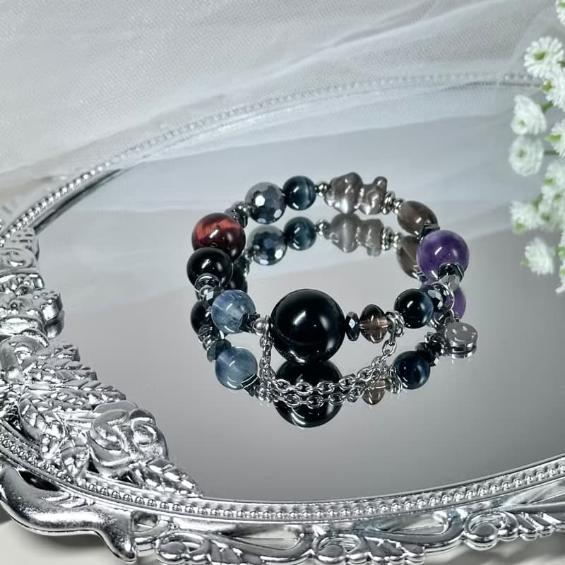 彩虹光影水晶設計手鍊 - 太陽骨幹熊熊、彩曜石、金運石