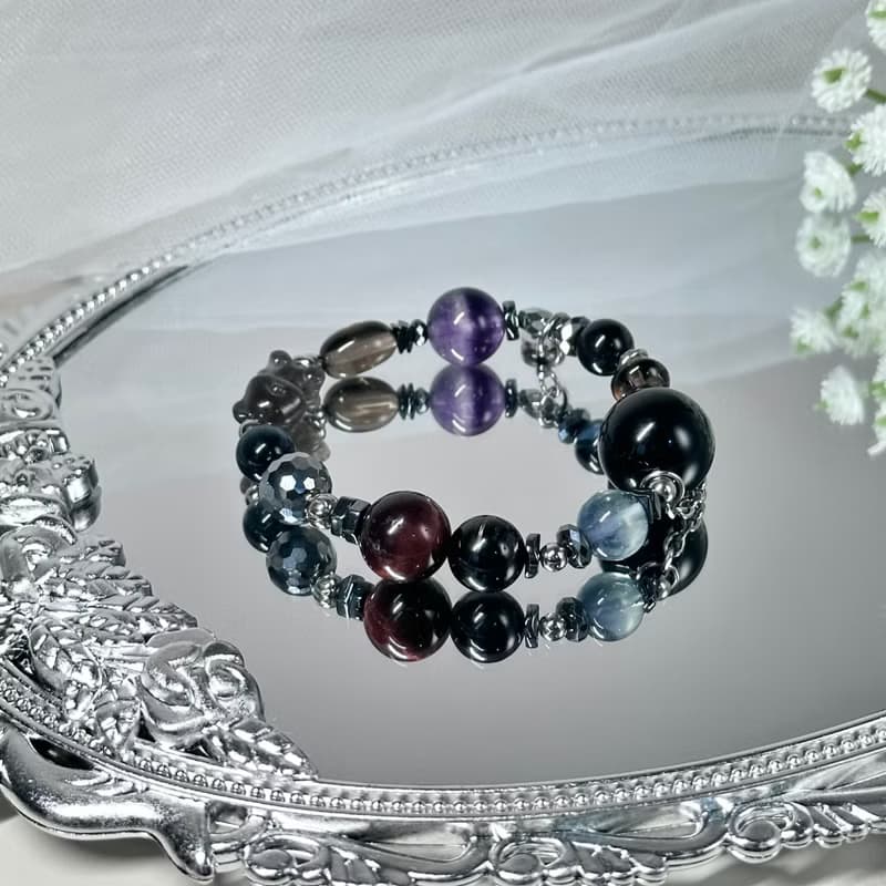 彩虹光影水晶設計手鍊 - 太陽骨幹熊熊、彩曜石、金運石