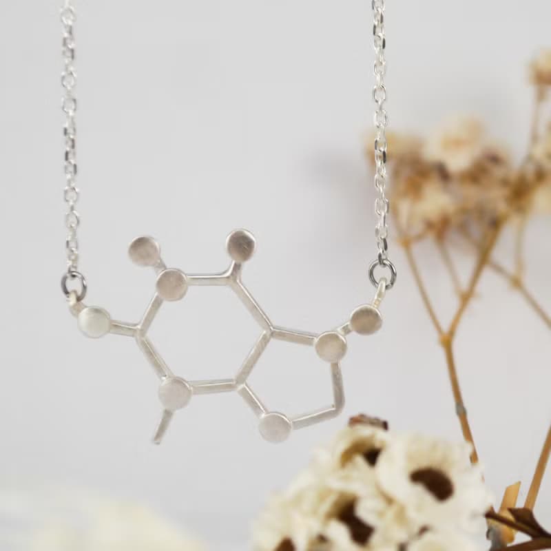 咖啡系 -咖啡因分子- 化學符號項鍊 純銀手作飾品