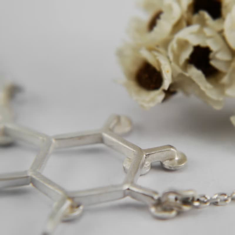 咖啡系 -咖啡因分子- 化學符號項鍊 純銀手作飾品
