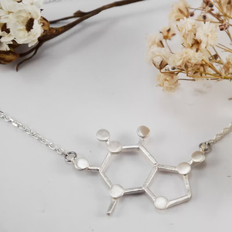 咖啡系 -咖啡因分子- 化學符號項鍊 純銀手作飾品