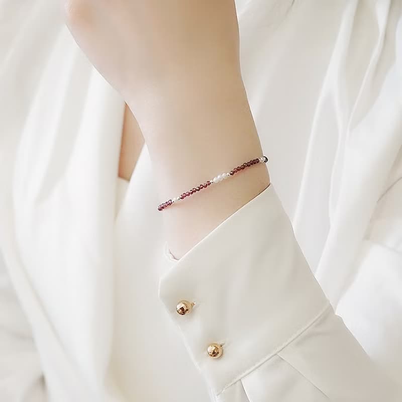 紅石榴石圓舞曲純銀手鍊 | 水晶珍珠 女生手鏈 新年禮物 情人節禮