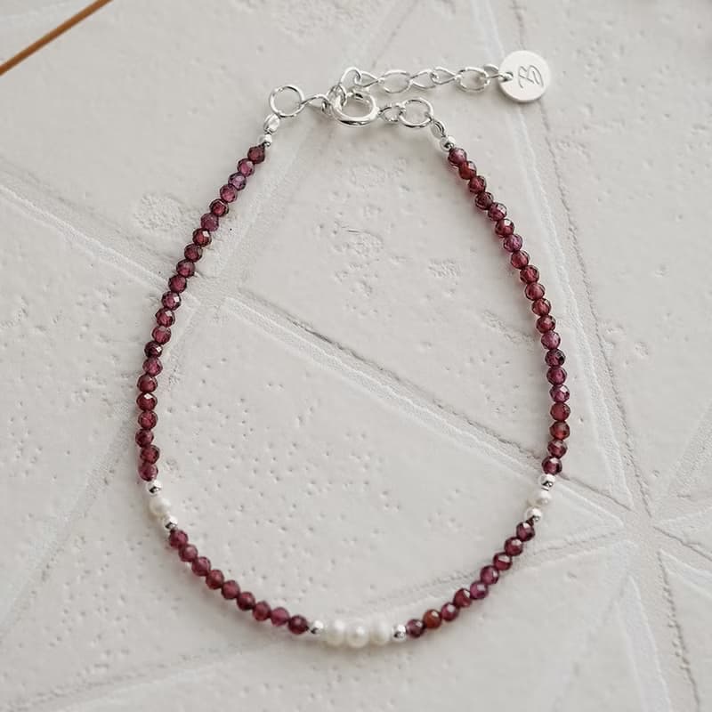 紅石榴石圓舞曲純銀手鍊 | 水晶珍珠 女生手鏈 新年禮物 情人節禮