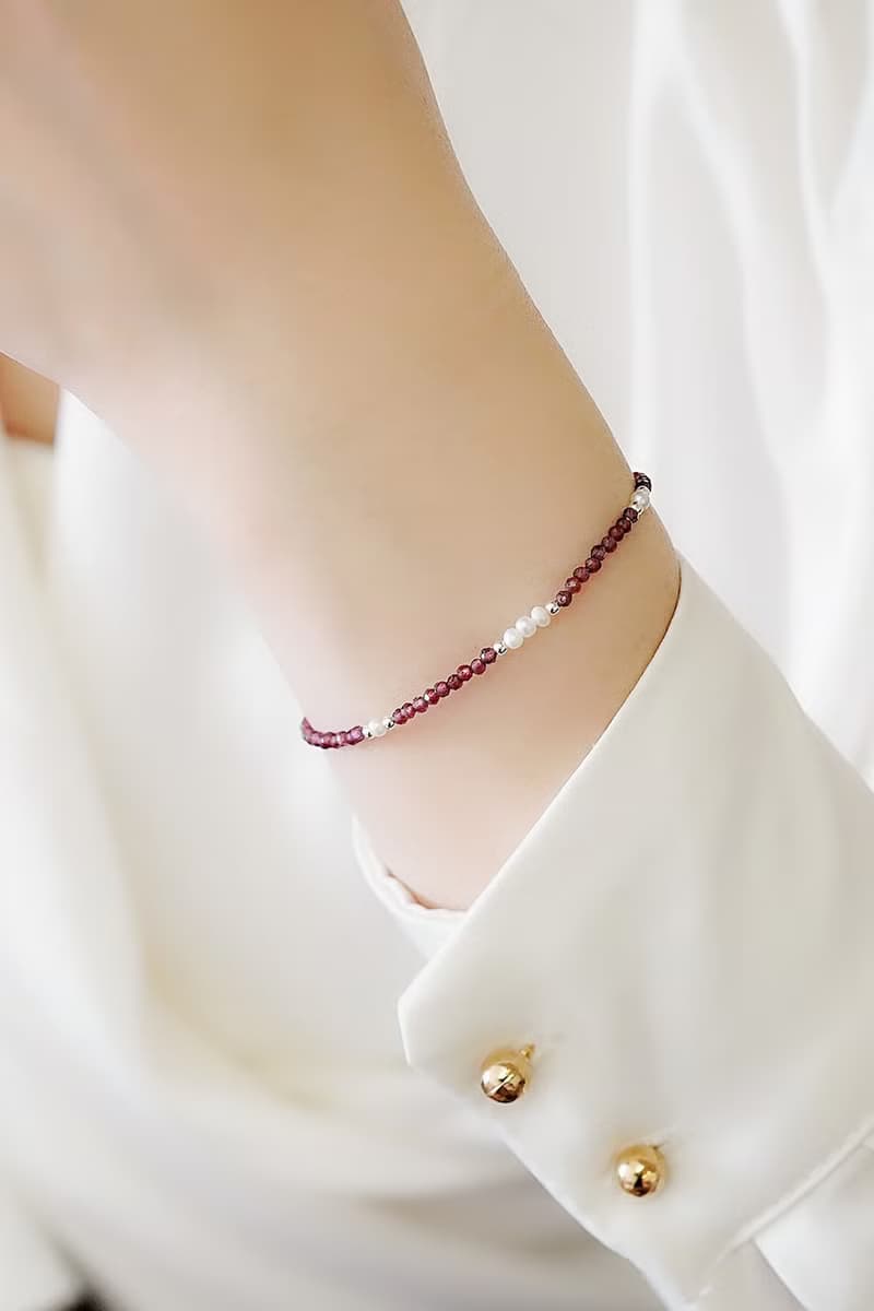 紅石榴石圓舞曲純銀手鍊 | 水晶珍珠 女生手鏈 新年禮物 情人節禮