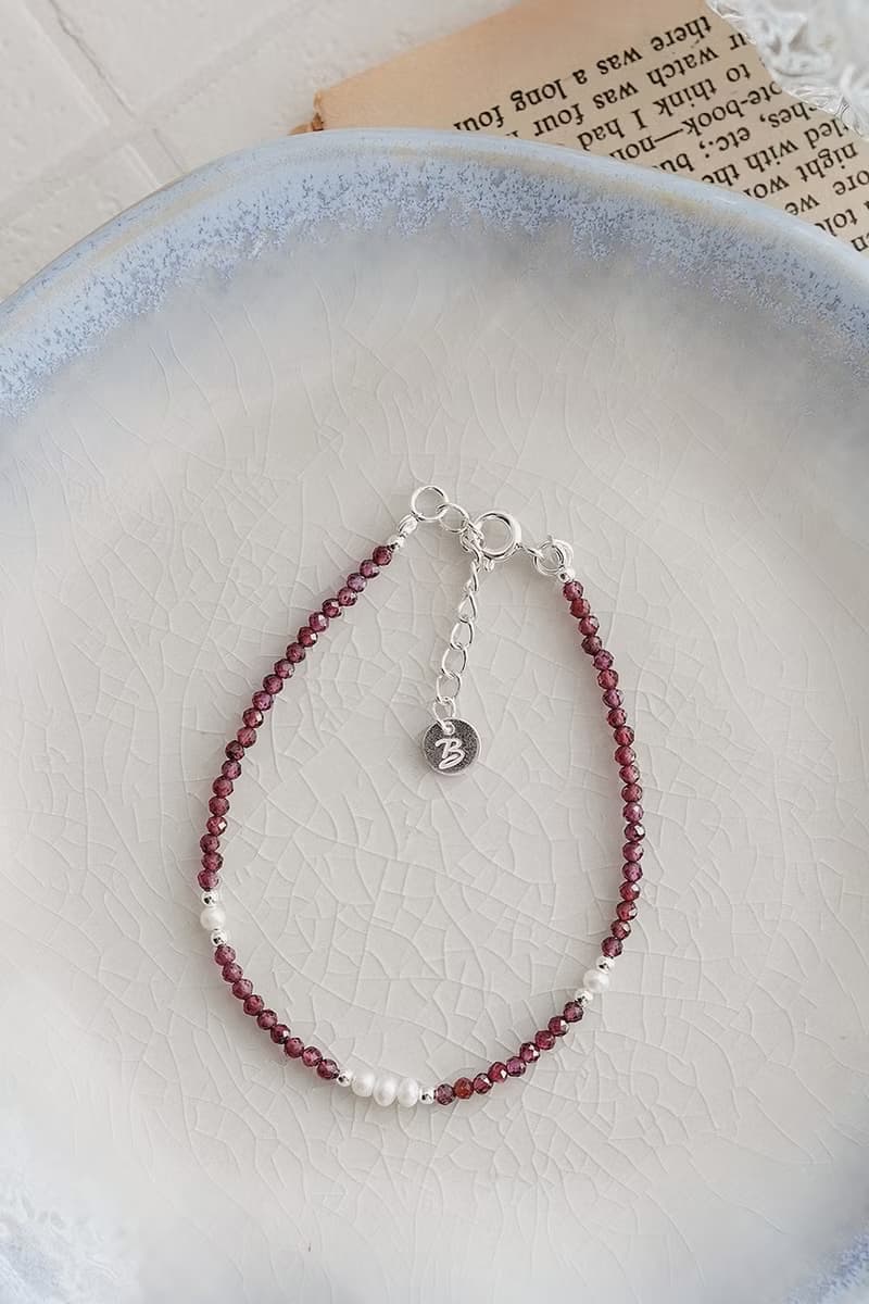 紅石榴石圓舞曲純銀手鍊 | 水晶珍珠 女生手鏈 新年禮物 情人節禮