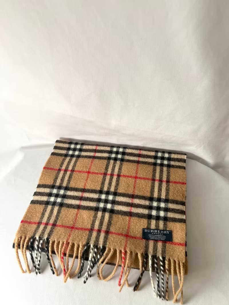 Burberry Scarf經典啡色格紋流蘇頸巾 全羊毛 日本中古Vintage