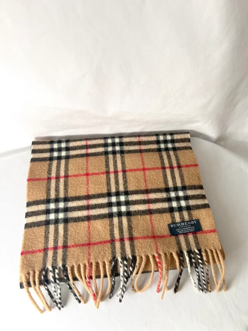 Burberry Scarf經典啡色格紋流蘇頸巾 全羊毛 日本中古Vintage