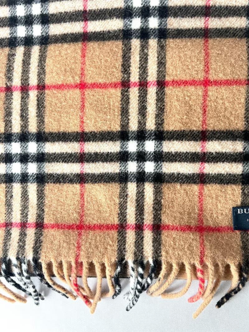 Burberry Scarf經典啡色格紋流蘇頸巾 全羊毛 日本中古Vintage