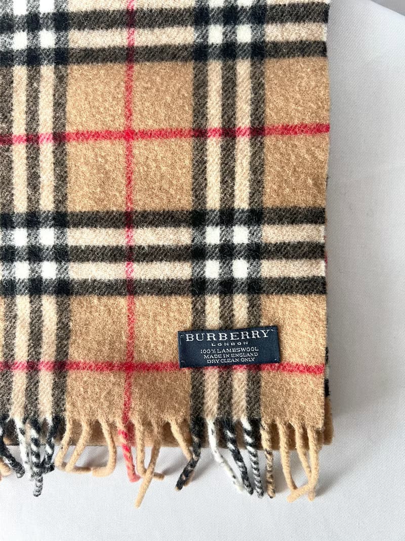 Burberry Scarf經典啡色格紋流蘇頸巾 全羊毛 日本中古Vintage