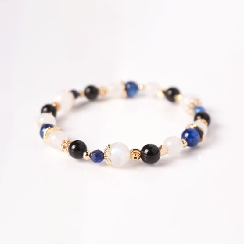 星海微光 // 月光石藍晶石黑曜石 手鍊 // 內在平靜 淨化負能量