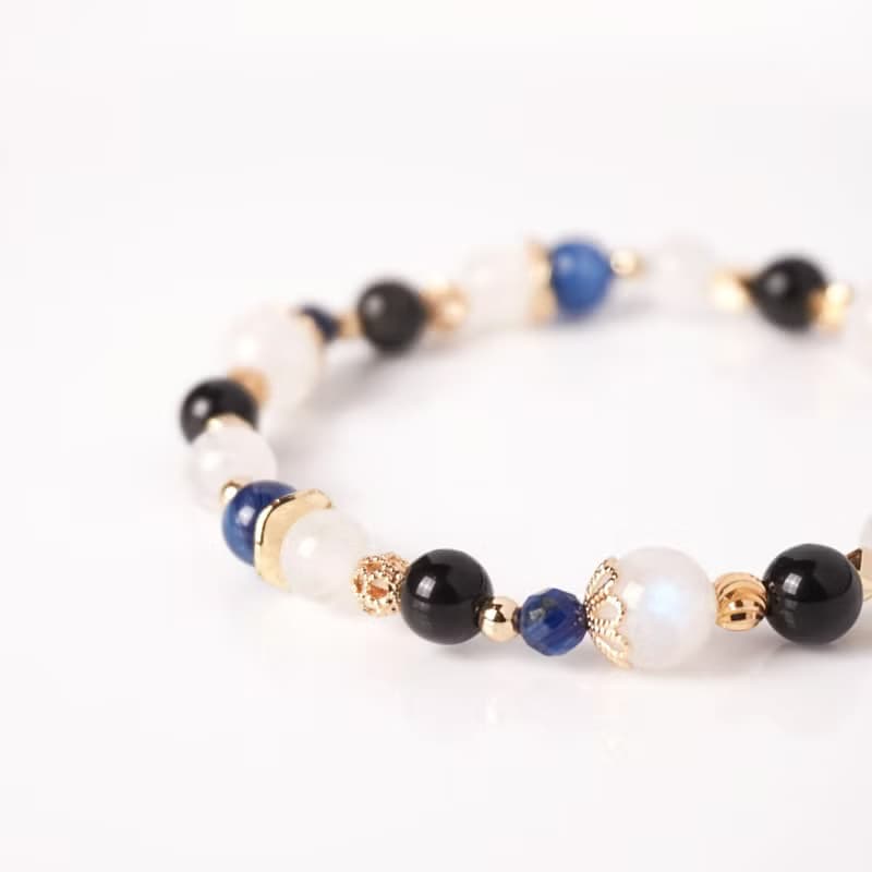 星海微光 // 月光石藍晶石黑曜石 手鍊 // 內在平靜 淨化負能量