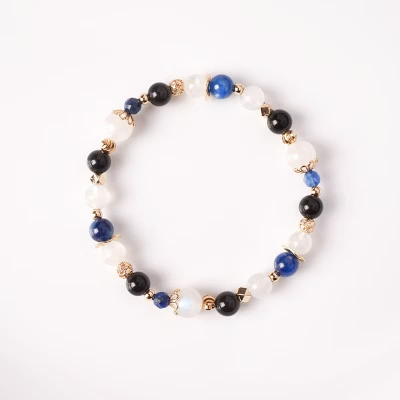 星海微光 // 月光石藍晶石黑曜石 手鍊 // 內在平靜 淨化負能量