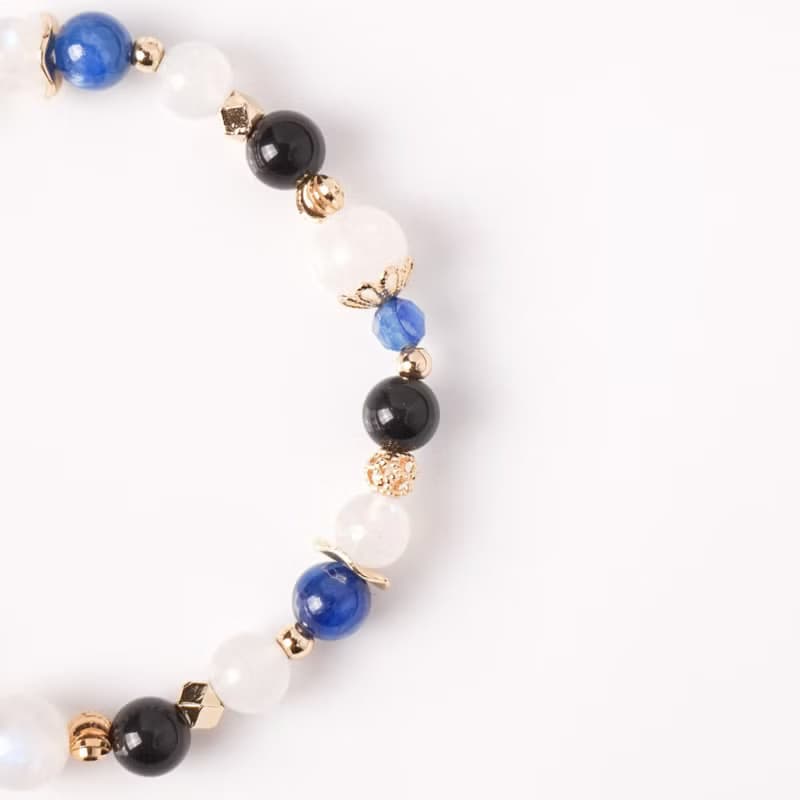 星海微光 // 月光石藍晶石黑曜石 手鍊 // 內在平靜 淨化負能量