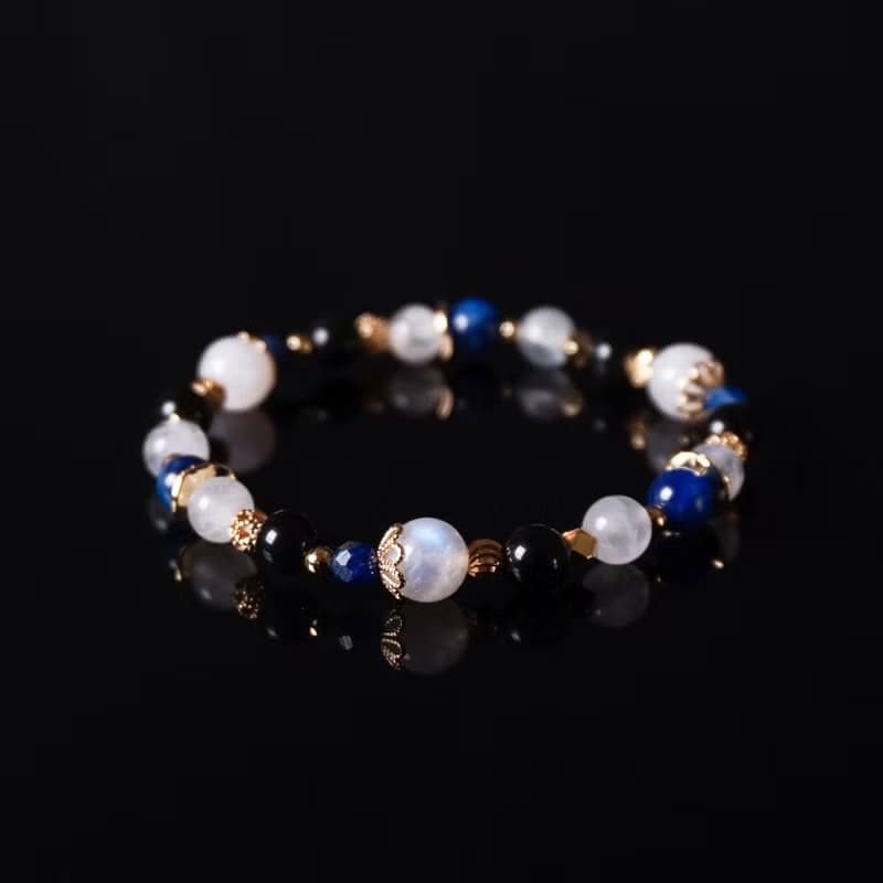 星海微光 // 月光石藍晶石黑曜石 手鍊 // 內在平靜 淨化負能量