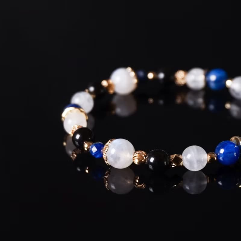 星海微光 // 月光石藍晶石黑曜石 手鍊 // 內在平靜 淨化負能量