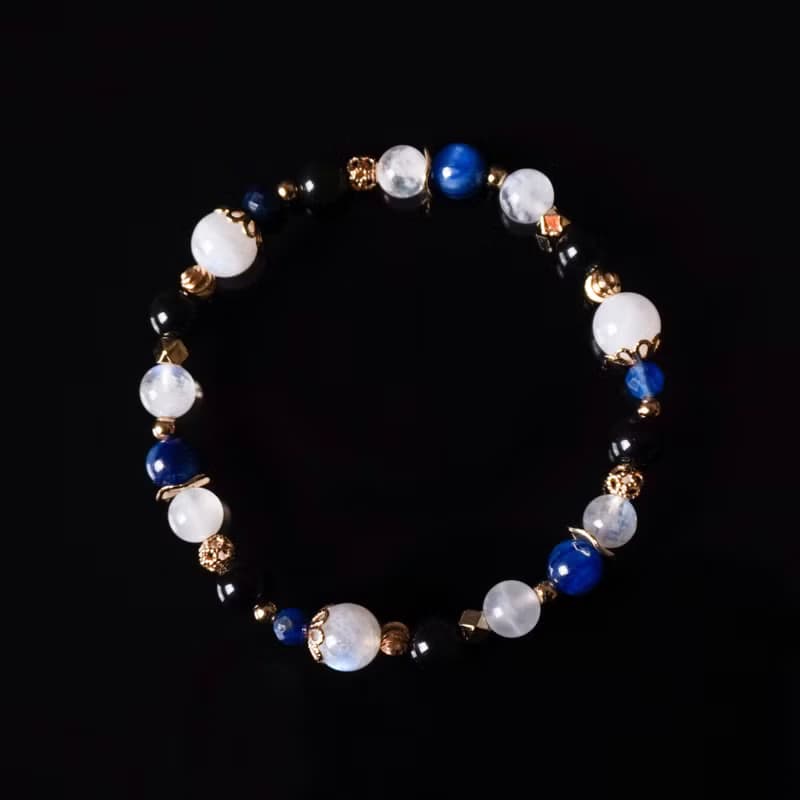 星海微光 // 月光石藍晶石黑曜石 手鍊 // 內在平靜 淨化負能量