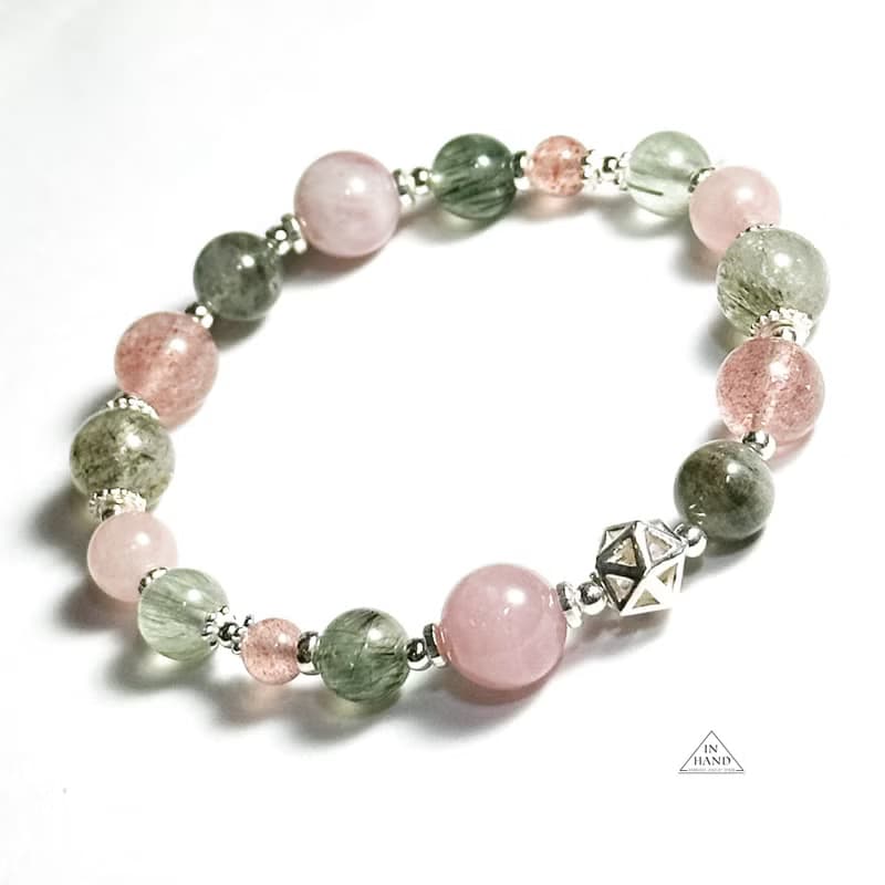 莓果薄荷特調-綠幽靈.草莓晶.綠髮晶.粉晶 設計款手鍊