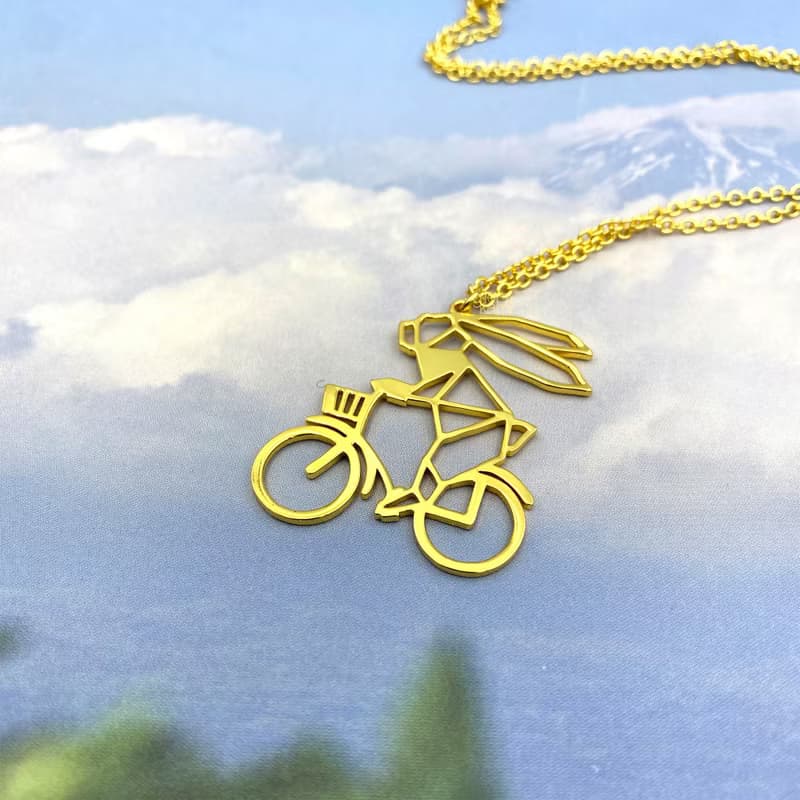 Rabbit riding bicycle Necklace, Animal Jewelry, Gift for her