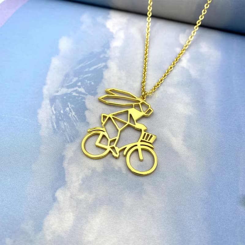 Rabbit riding bicycle Necklace, Animal Jewelry, Gift for her