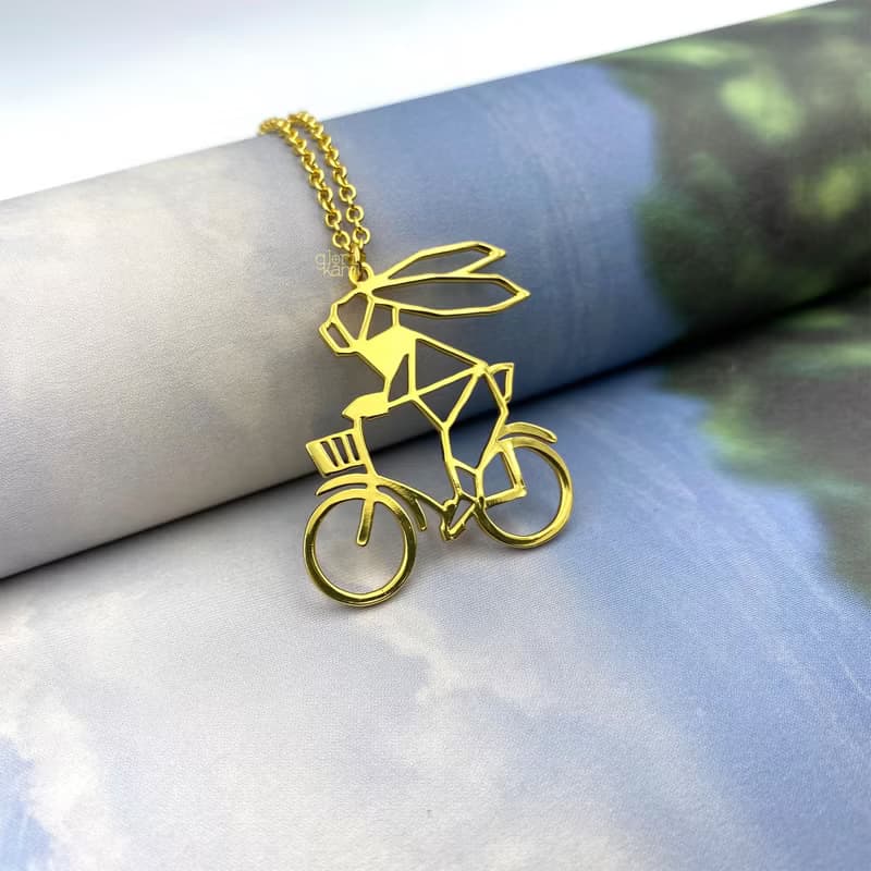 Rabbit riding bicycle Necklace, Animal Jewelry, Gift for her