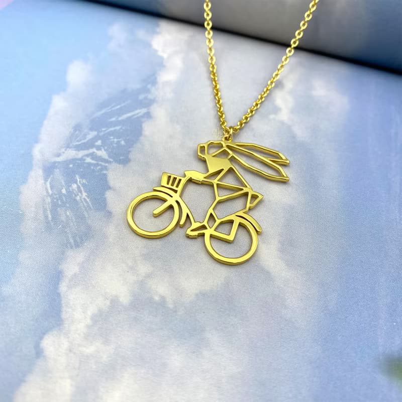 Rabbit riding bicycle Necklace, Animal Jewelry, Gift for her