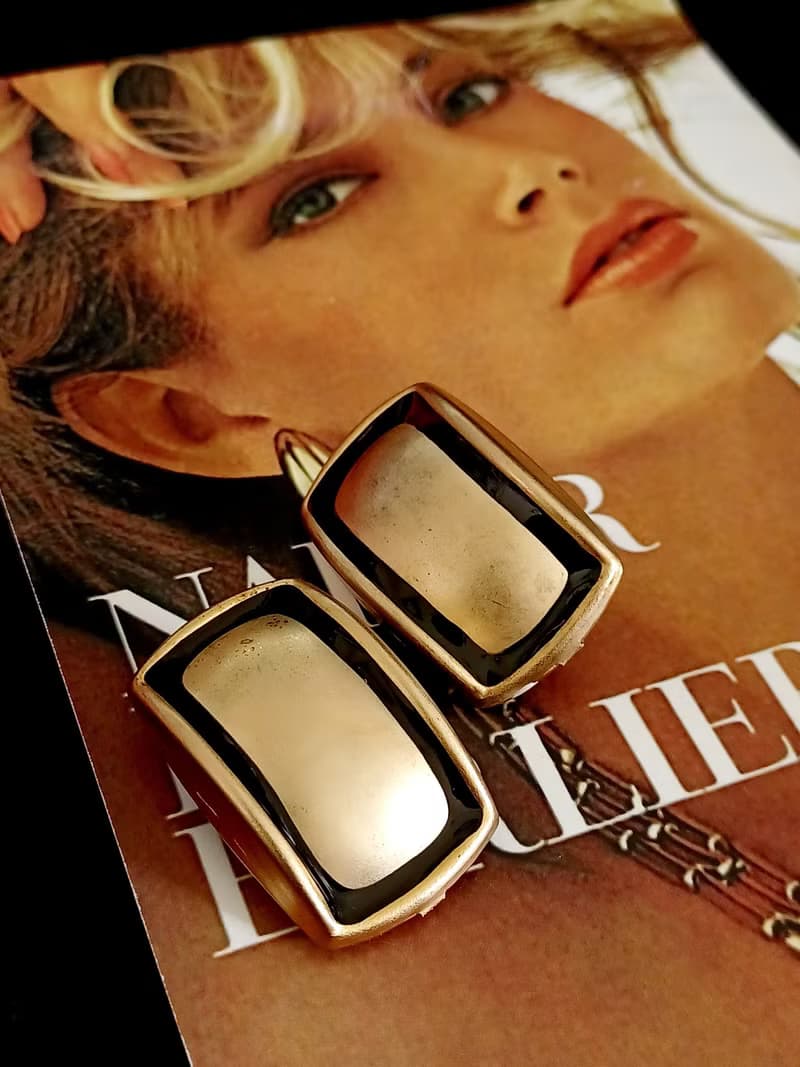 vintage jewelry  古董幾何造型夾式耳環