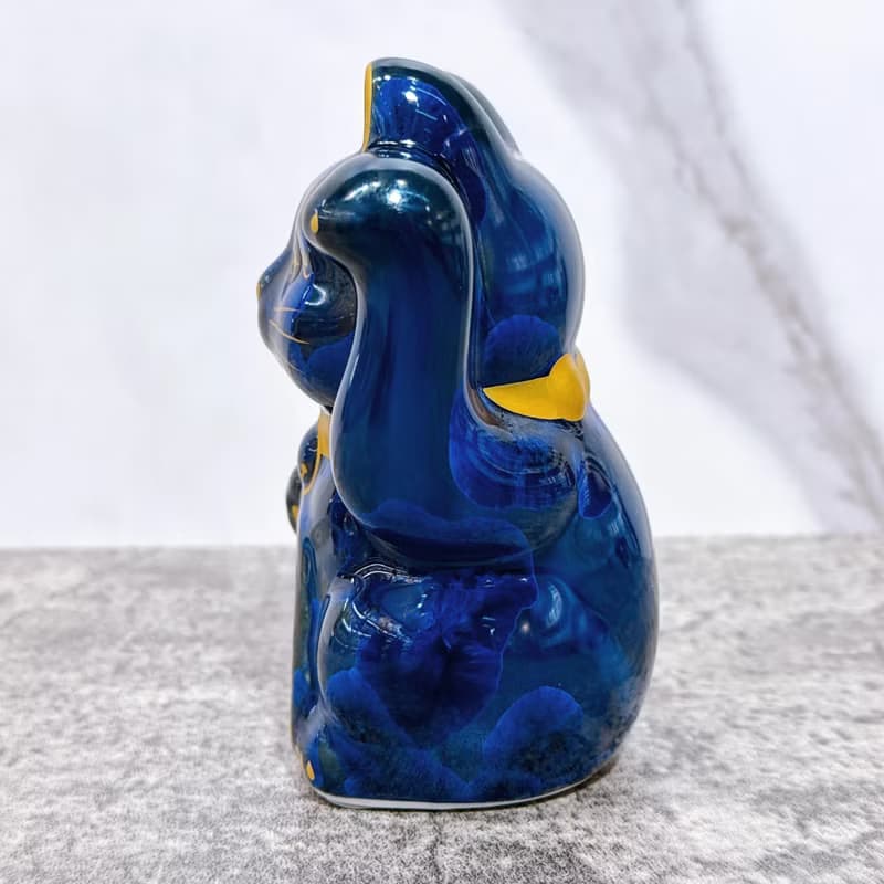 【玄釉招財】日本清水燒招財貓 | 青墨 億万両 左 特小