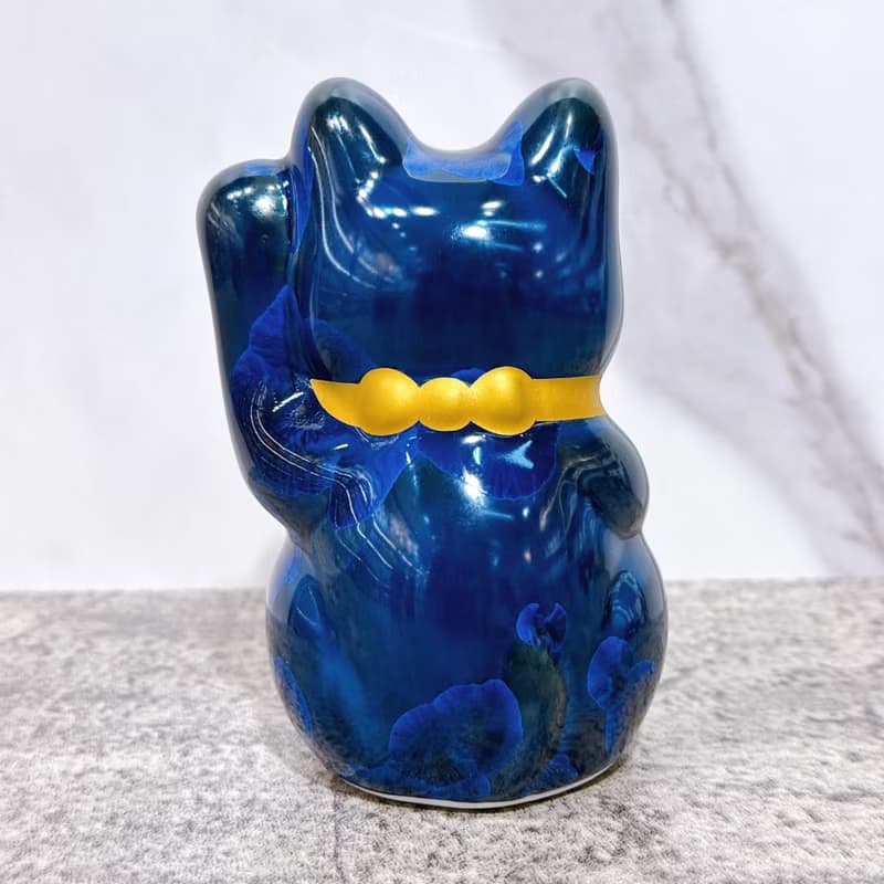 【玄釉招財】日本清水燒招財貓 | 青墨 億万両 左 特小