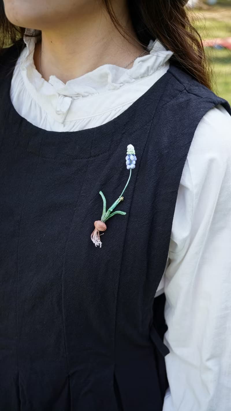 元森手作 葡萄風信子 微鉤鉤織編織胸針 別針禮物