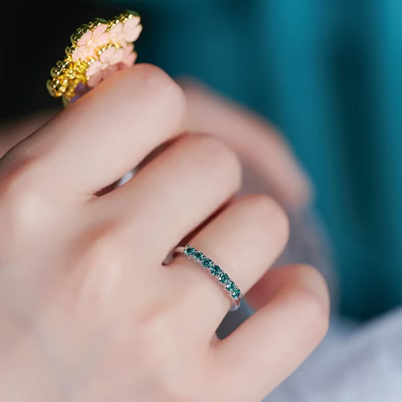 莫桑鑽0.3克拉排鑽 925銀18K鍍金白色D/綠色/藍色莫桑石 女孩礼物