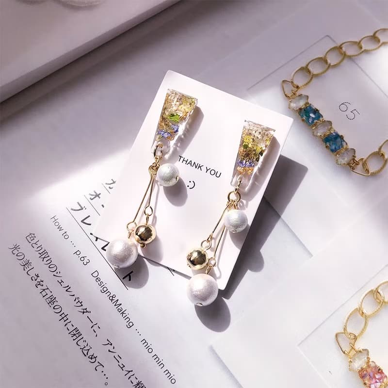 【茜作】乾燥花手工定制耳環 耳夾 耳針 耳墜 碎花多珠 吊墜設計
