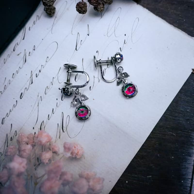 德國 彩虹萊茵石芽草純銀耳環—歐洲古董首飾 Vintage Jewelry