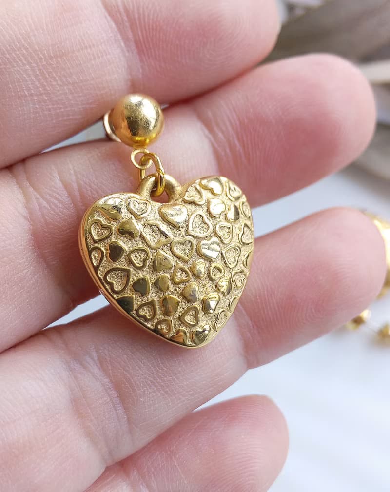 Vintage Jewelry 西洋古董飾品 垂墜 金色調 優雅愛心 針式耳環