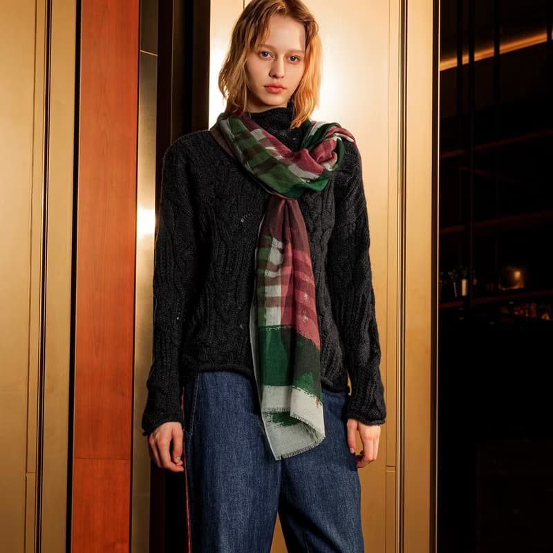 織色水彩紋路羊毛圍巾