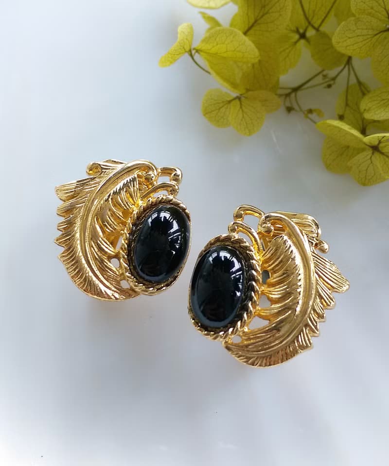 Vintage Jewelry 西洋古董飾品 GJD 金色羽毛  夾式耳環