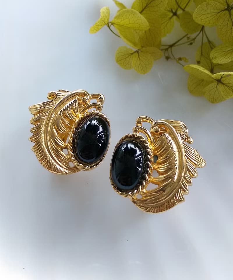 Vintage Jewelry 西洋古董飾品 GJD 金色羽毛  夾式耳環