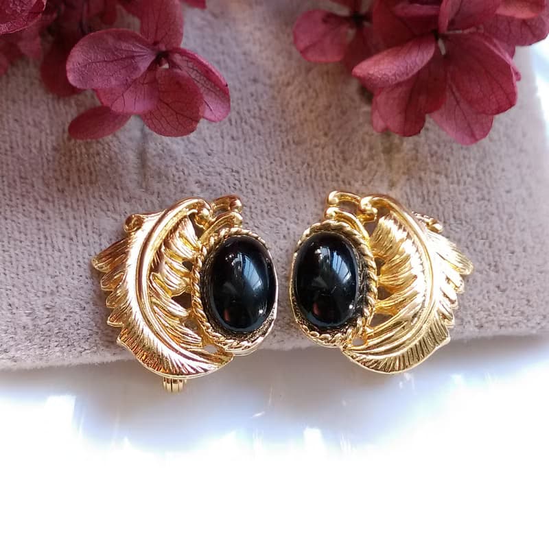 Vintage Jewelry 西洋古董飾品 GJD 金色羽毛  夾式耳環