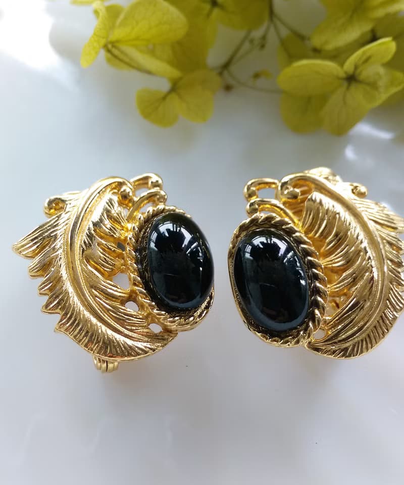 Vintage Jewelry 西洋古董飾品 GJD 金色羽毛  夾式耳環