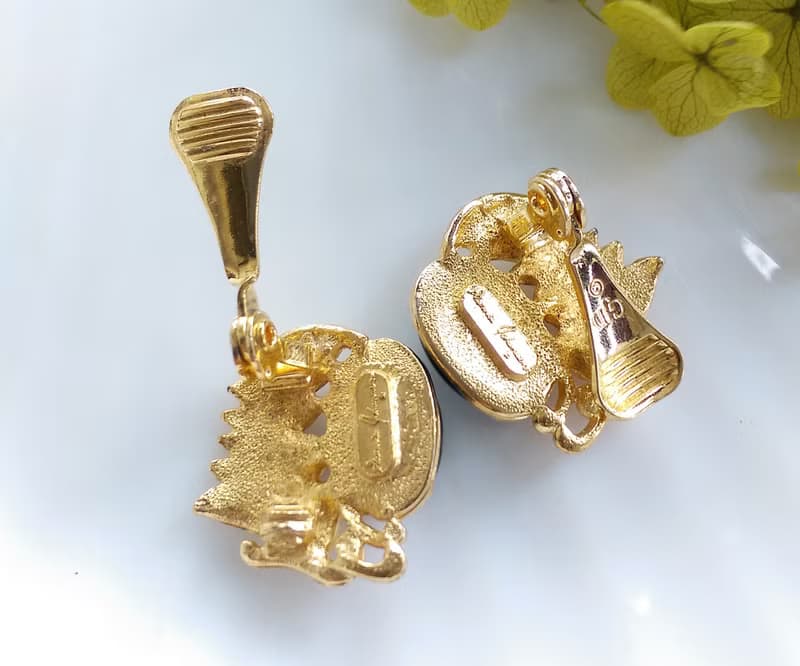 Vintage Jewelry 西洋古董飾品 GJD 金色羽毛  夾式耳環