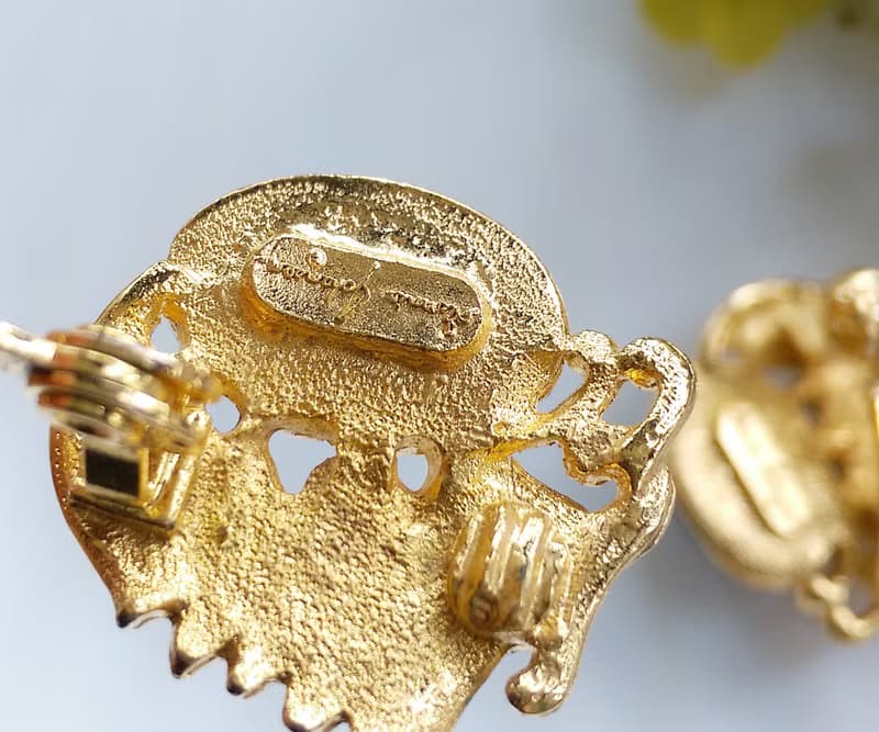 Vintage Jewelry 西洋古董飾品 GJD 金色羽毛  夾式耳環