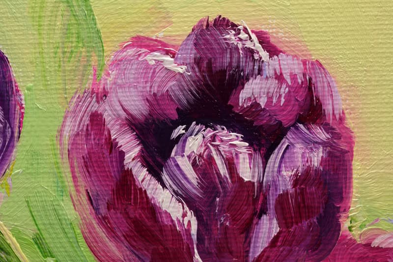 Tulip Oil Painting Floral Original Art Small Kitchen Painting Pink Flower Canvas