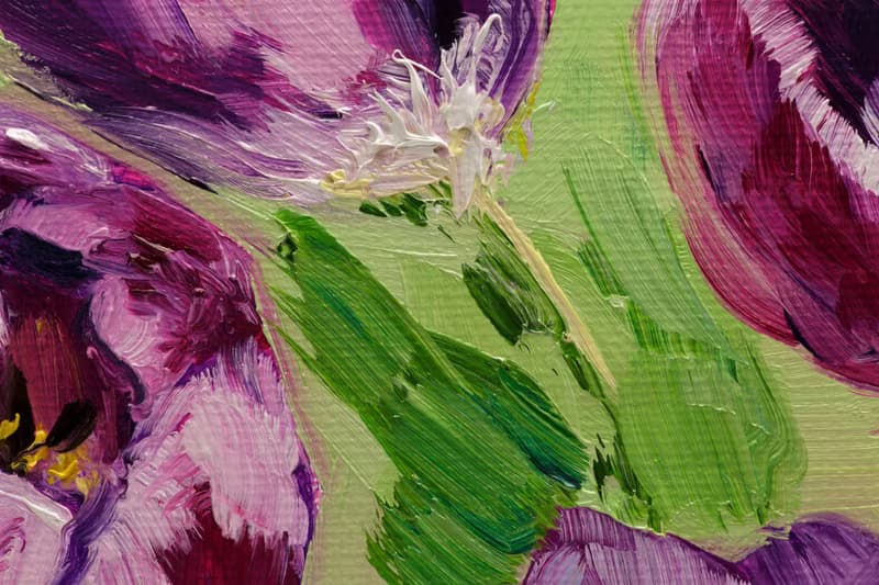 Tulip Oil Painting Floral Original Art Small Kitchen Painting Pink Flower Canvas