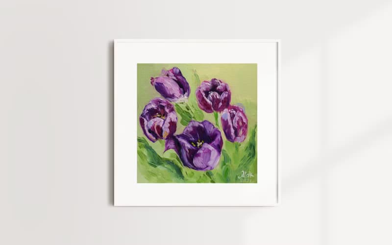 Tulip Oil Painting Floral Original Art Small Kitchen Painting Pink Flower Canvas